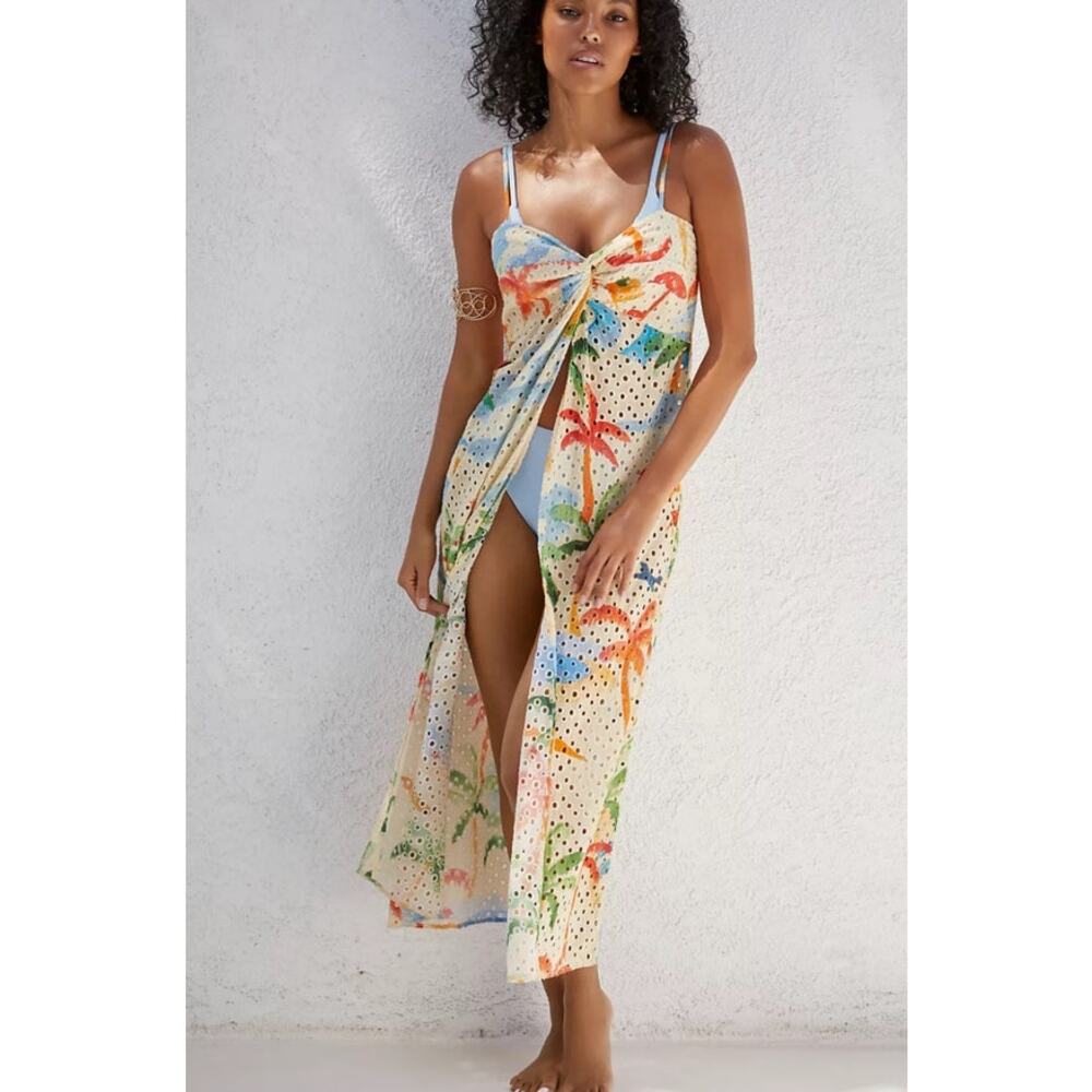 Farm Rio Womens Copacabana Cover Up XS Cream Tropical Print Beach Resort Wear